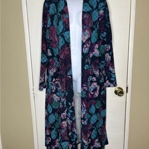 Women’s Cardigan Duster Size Large LuLaRoe Open Front Floral Pockets